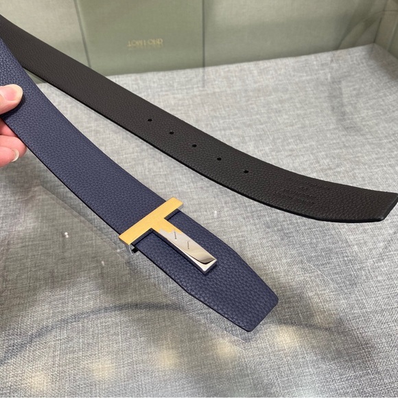Tom Ford Dark Blue Belt with Gold Buckle - Picture 4 of 5